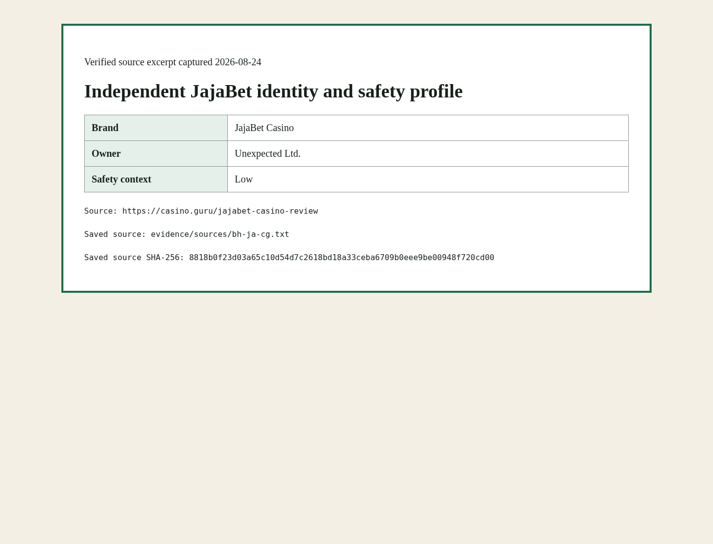 Evidence capture from casino.guru
